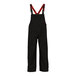 A black bib overall with red straps.