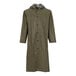 A small olive drab Tingley Magnaprene mid-length rain coat with a hood and black buttons.