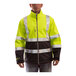 A man wearing a Tingley hi-vis lime and charcoal gray jacket.