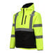 A Tingley hi-vis lime yellow jacket with black and grey accents and reflective stripes.