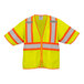 A close-up of a yellow Tingley Job Sight safety vest with orange and white reflective stripes.