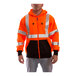 A man wearing a Tingley orange zip-up sweatshirt with black and reflective stripes.