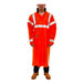 A person wearing a Tingley orange safety coat with reflective stripes.
