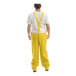 A man wearing a yellow Tingley rainsuit.