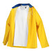 A yellow industrial work jacket with a white hood.