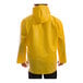 A person wearing a yellow Tingley Webdri rain jacket with a hood.