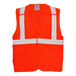 A close up of a Tingley hi-vis orange safety vest with white reflective stripes.