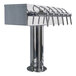 A polished stainless steel Micro Matic "T" style beer tap with six spouts.