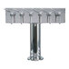 A silver metal Micro Matic stainless steel "T" style tap with six faucets.