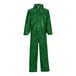 Tingley SafetyFlex green coveralls with a hood and pockets on a white background.