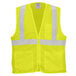 A yellow safety vest with a white reflective stripe.
