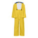 A yellow Tingley industrial rainsuit with a hood.