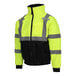 A Tingley lime yellow and black safety jacket with reflective stripes.