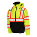A Tingley yellow and black Bomber II jacket with orange and silver reflective stripes.
