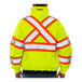 A person wearing a Tingley yellow and black safety jacket with reflective stripes.