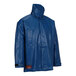 A blue Tingley industrial raincoat with a hood.