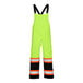 Tingley lime green overalls with black cuffs and reflective stripes on the bib.