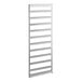 A silver metal rack with six rows of metal bars.