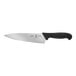 A white knife with a black handle.