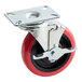 A red and black Lavex swivel caster with a metal wheel and plate.