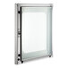 A white glass door with a metal frame and black handle.