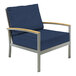 A navy wooden Three Birds Casual Avanti deep seating arm chair.