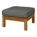 A Three Birds Casual Monterey wooden ottoman with a grey cushion.