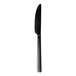 A close-up of a Oneida Chef's Table black stainless steel butter knife.