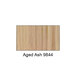 A close-up of an Aged Ash wood panel with a wood grain pattern.