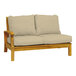 A Three Birds Casual Monterey left side facing settee with beige cushions.