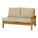 A Three Birds Casual Monterey wooden settee with beige cushions.