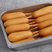 A tray of Vienna Beef corn dogs.