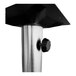 A brushed aluminum base for a Holland Bar Stool table with a black knob on a metal pole.