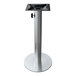 A silver metal Holland Bar Stool outdoor counter table base with a black metal plate and pole.