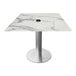 A white square Holland Bar Stool EuroSlim table with a brushed aluminum base.