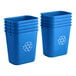 A stack of Lavex blue rectangular recycling wastebaskets with the recycling symbol.