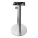 A silver and black metal Holland Bar Stool table base with a metal pole on a white surface.