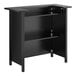 A Lancaster Table and Seating portable bar with shelves on top and a vintage black finish.