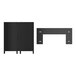 A black rectangular Lancaster Table and Seating portable bar with a black metal door and white text.