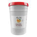 A white plastic bucket of Amoretti Orange Craft Puree with a red lid.