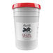 A white bucket of Amoretti Acai Blue Craft Puree with a red lid and label.