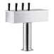 An Avantco silver rectangular beer tap with black handles and four spouts.