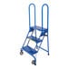A blue Ballymore metal 3-step rolling ladder.