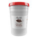 A white bucket with a red lid filled with Amoretti Chocolate Craft Puree.