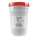 A white plastic bucket of Amoretti White Peach Craft Puree with a red lid.