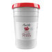 A white plastic bucket of Amoretti Cranberry Craft Puree with a red label and red lid.