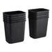 A stack of black rectangular Lavex plastic wastebaskets.