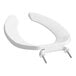 A white American Standard elongated commercial toilet seat with metal hinges and rods.