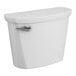 A white American Standard toilet tank with a lid and silver handle.