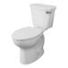 A white American Standard floor-mount chair height toilet with a silver right-handed lever.